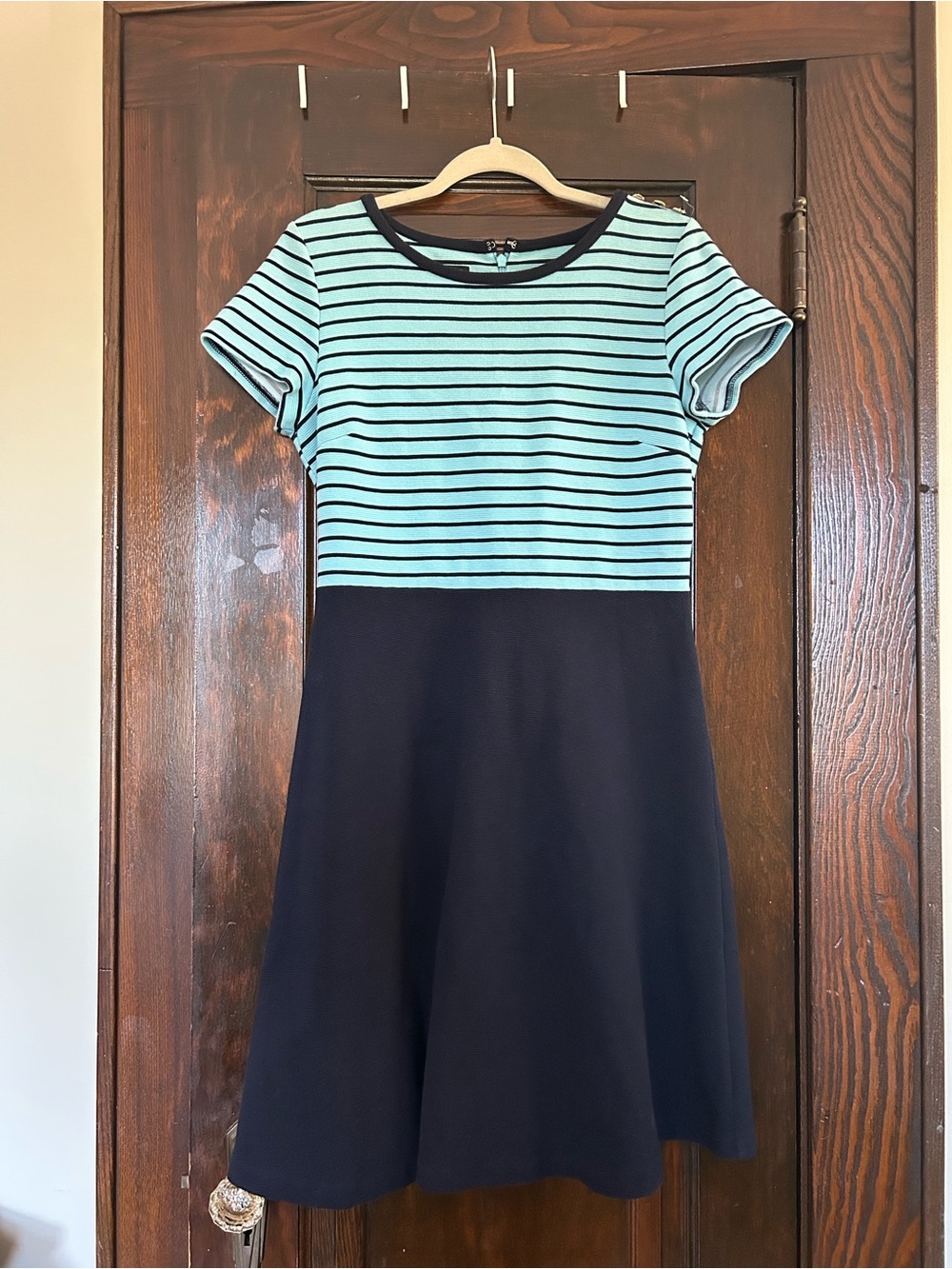 Talbots lite blue & Navy Fit-and-Flare Dress, worn once, perfect condition, PM